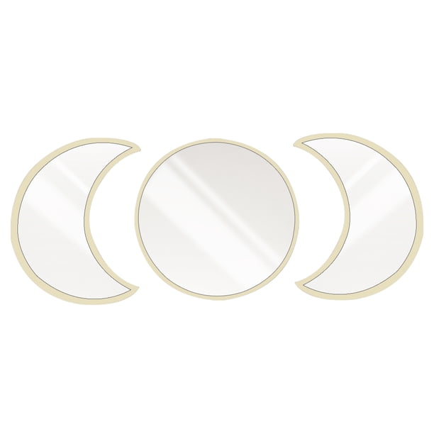 Juego de espejos acrílicos Moonphase de 3 piezas, decoración de pared de madera con fase lunar para sala de estar, dormitorio, color madera Vogacara HA001550-01