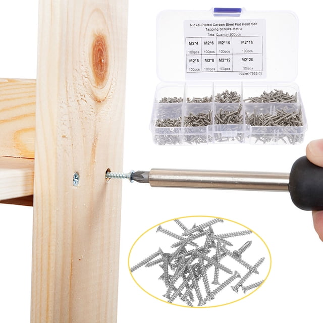 LOLIPPYY 1Set Silver Flat Head Tapping Screws Countersunk Wood Screws for Electronics and Vehicle Maintenance