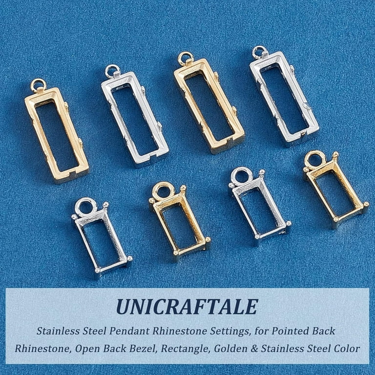 8Pcs Sizes Stainless Steel Pendant Rhinestone Settings Hole