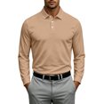thumbnail image 2 of Mens Polo Shirts Long Sleeve Casual Solid Stylish Dry Fit Performance Designed Collared Golf Polo Shirts for Men Beige 4XL, 2 of 8