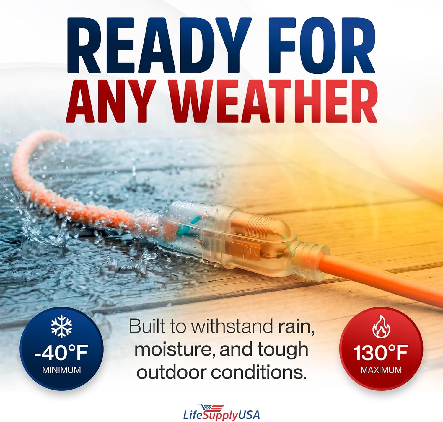 50ft Outdoor/Indoor Extension Cord 10/3 Gauge Ultra Heavy Duty 3 Prong SJTW, Waterproof, ETL Listed, Flexible Cold-Resistant Long Power Cord,15A 125V 1875W, Orange by LifeSupplyUSA