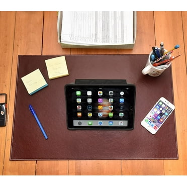 Desk Pad Blotter Protector with Faux Leather Velvet Bottom. Color Dark Brown 16 x 24
