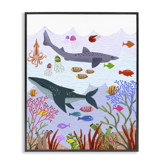 Stupell Industries Scandinavian Underwater Sea Animals Black Framed Giclee Art, 11 x 14, by Regina Moore