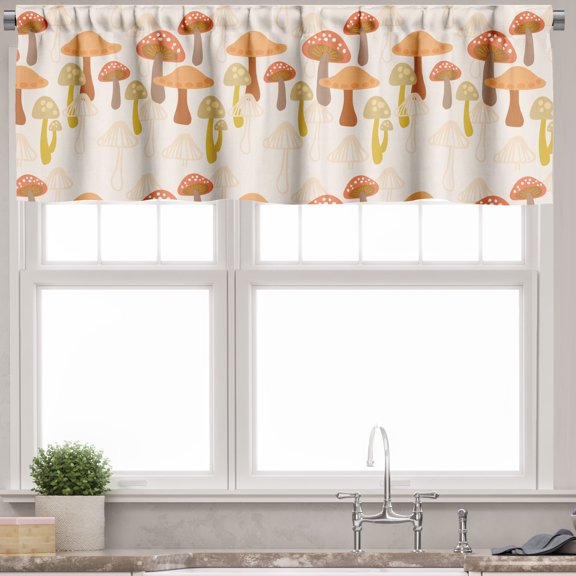 Ambesonne Mushroom Valance Pack of 2, Striped or Dotted Veggie, 54"X18", Pale Peach Umber Orange
