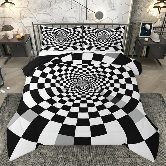Homewish White Black Checkered Bedding Comforter Set,Classic Minimalist Plaid Twin Comforter Sets,Geometric Buffalo Print Bedding Set For Girls Teens,Breathable Home Decor Reversible,2-Piece