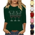 thumbnail image 5 of Dvprdro Womens Christmas Tops Fashion Round Neck 3/4 Sleeve T-shirt Festive Holiday Print Crewneck Blouse, 5 of 5