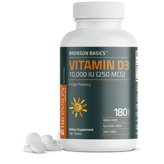 Bronson Vitamin D3 10,000 IU (250 MCG) Supports Immune, Bone, Muscle and Teeth Health, High Potency - Non-GMO, 180 Tablets
