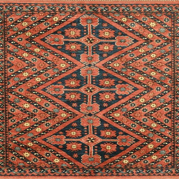 Ahgly Company Machine Washable Indoor Square Abstract Saffron Red Area Rugs, 6' Square