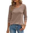 thumbnail image 4 of COMVALUE 3/4 Length Sleeve Womens Tops Dressy Casual Blouses for Women 2026 Trendy V Neck T Shirts Summer Clothes Khaki for Size XXL, 4 of 8
