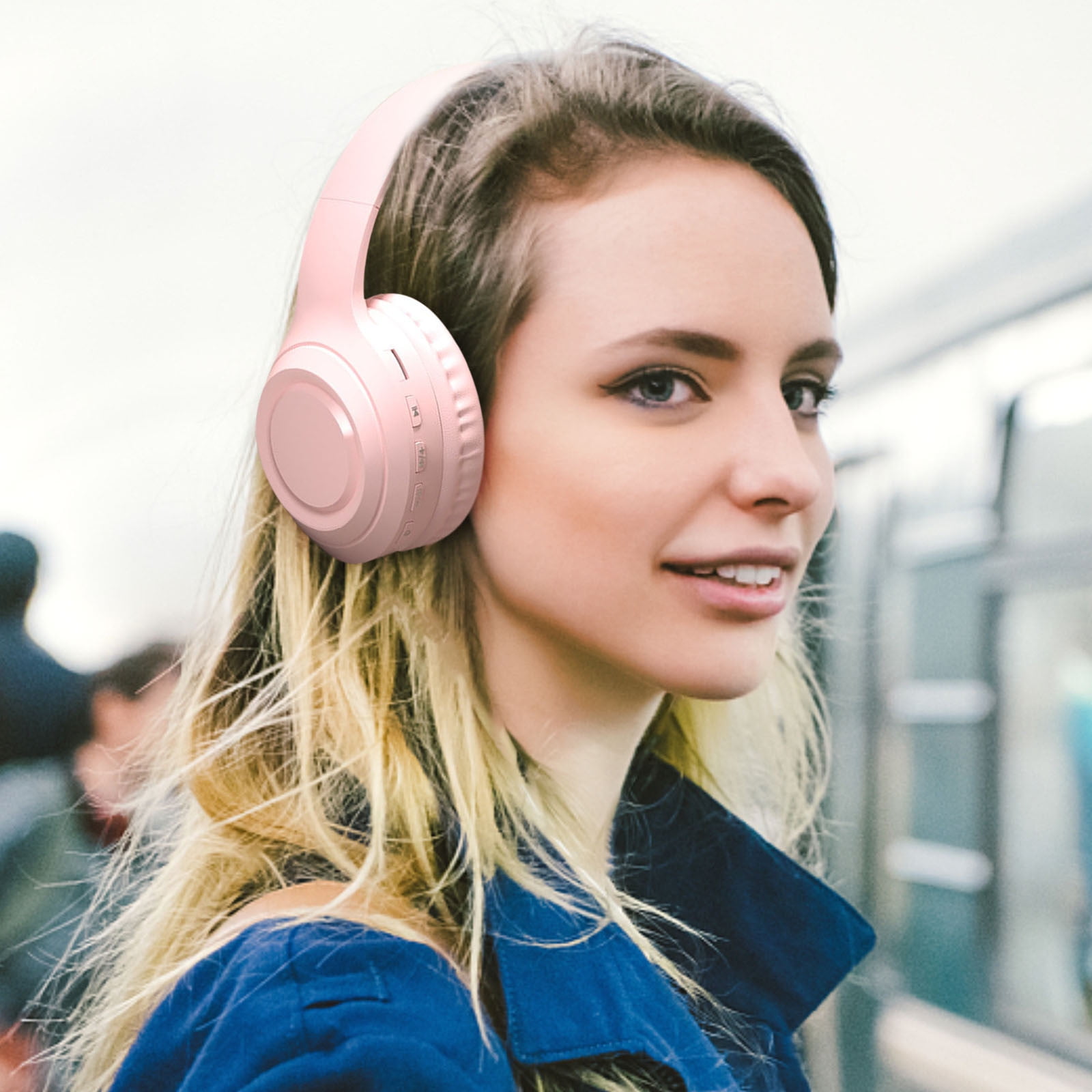 LACKUST Gradient Noise-Cancelling Bluetooth Headsets,Clearance Noise Cancelling Bluetooth Headphones for Kids,Superior Battery Life,Remote Control,Pink