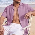 thumbnail image 4 of TKKCS Mens Linen Short Sleeve Button Down Shirt- Breathable Summer Beach Turndown Collar Casual Vacation Shirts Pink Size S, 4 of 9