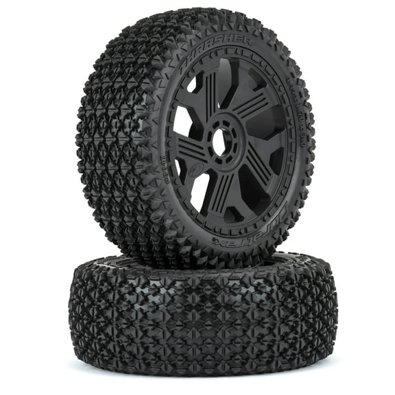 Duratrax Thrasher Off-Road 18 Buggy Tires Mounted on Black Ripper 17mm Wheels 2 for Front or Rear DTX564710