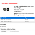 thumbnail image 2 of Oil Filter - Compatible with 2003 - 2011 Jeep Wrangler 2004 2005 2006 2007 2008 2009 2010, 2 of 2