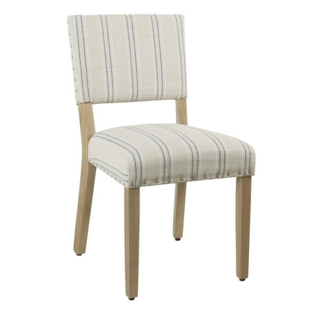 Maykoosh Victorian Virtue Wooden Dining Chair With Striped Pattern Fabric Cushioned Seat, Blue And White, Set Of Two, Chairs with Nailhead Trim Design