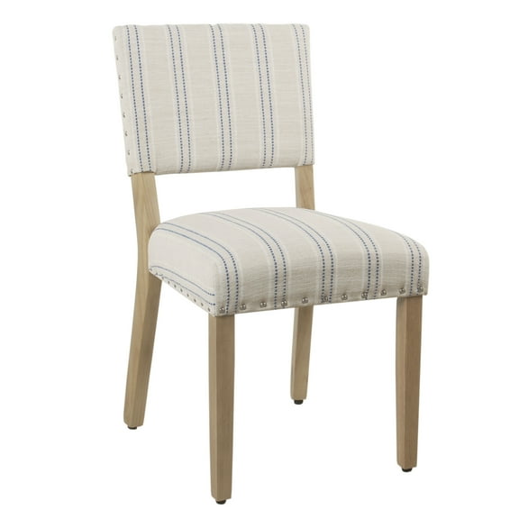 Maykoosh Victorian Virtue Wooden Dining Chair With Striped Pattern Fabric Cushioned Seat, Blue And White, Set Of Two, Chairs with Nailhead Trim Design