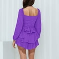 thumbnail image 4 of Blczomt Purple Dresses for Women Plain Mini Puff Sleeve Flowy Dress Ruffle Double Layer Square Neck Dresses, 4 of 7