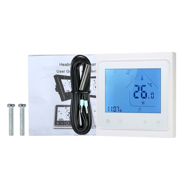 Termostato de calefacción eléctrica de piso, controlador de temperatura ambiente, pantalla LCD con retroiluminación, color blanco Inevent HA002465-02B