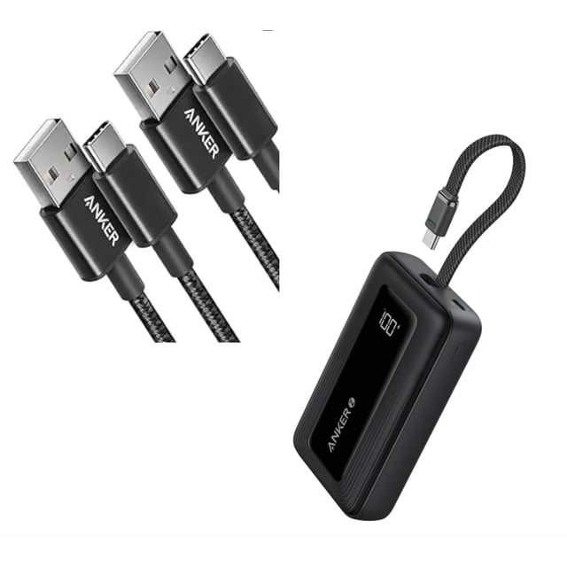 Batería externa Anker de 10000 mAh, 30 W, con 2 paquetes de cables USB-C de 0,9 m