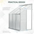thumbnail image 4 of Outsunny 6' x 4' Aluminum Lean-to Greenhouse Polycarbonate Walk-in Garden Greenhouse with Adjustable Roof Vent, Rain Gutter and Sliding Door for Winter, Clear, 4 of 9