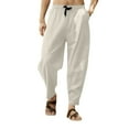 thumbnail image 2 of lmcalzta Mens Casual Linen Pants Loose Fitted Elastic Drawstring Waist Straight Legs Summer Yoga Beach Long Pants, 2 of 6