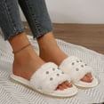 thumbnail image 5 of Xfvqtps Fluffy Slippers for Women Rhinestone Decor Winter Warm Open Toe Slip on Furry Cozy Indoor and Outdoor Plush Shoes White, 5 of 9