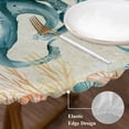 thumbnail image 3 of Octopus Coastal Round Tablecloth, Fitted Table Cover with Elastic for 36"-44" Round Tables, Vintage Nautical Ocean Starfish Compass Table Cloth Outdoor Indoor Dinning Party Waterproof Tablecloths, 3 of 7