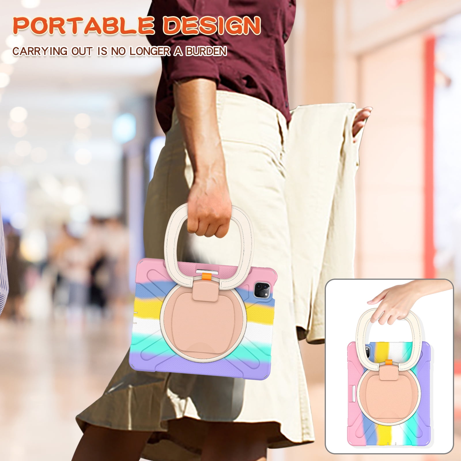 Allytechgroup Protective Case for Apple iPad 11th 10th Generation 2025 2022 10.9 Inch, Rotating Stand Shoulder Strap Handle Pencil Holder Tablet Case for iPad 10.9" Inch 11th 10th Gen, Colorful Pink