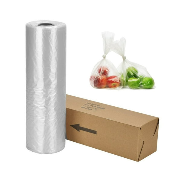 SJPACK 12" X 20" Plastic Produce Bag on a Roll, Food Storage Clear Bags, 350 Bags Per Roll, 2 Roll