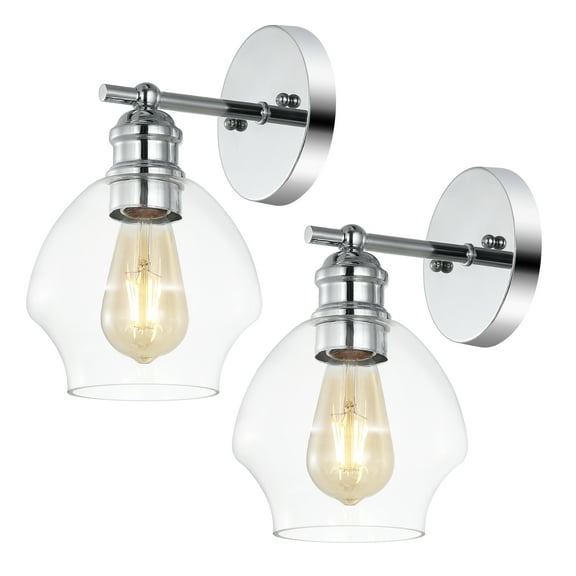 SAFAVIEH Solynn LED Chrome Metal Pendant Light with Clear Shade, Set of 2
