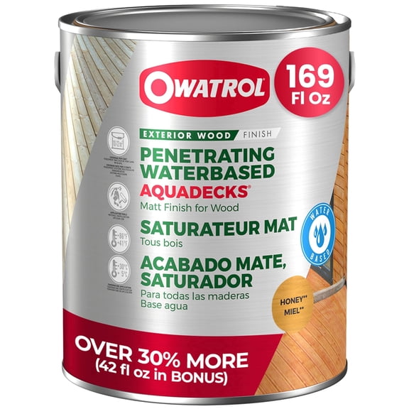 Owatrol Aquadecks Wood Stain and Sealer 169 Oz Honey - Deck Stain and Sealer Waterproof, Outdoor & Exterior Wood Stain and Sealer in One Water-Based Penetrating Matte Finish