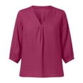 thumbnail image 3 of MEICHEN Women's Fashion Cotton Linen Long Sleeve Tops Casual Solid Color Oversized V Neck T Shirts Summer Beach Blouses for Women, 3 of 6