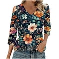 thumbnail image 2 of Ounisa T-Shirts à Manches 3/4 pour Femmes Col en V Manches Raglan Chandail Imprimé Décontracté Tendance Printemps Été Mode Hauts P-2TG, 2 of 6