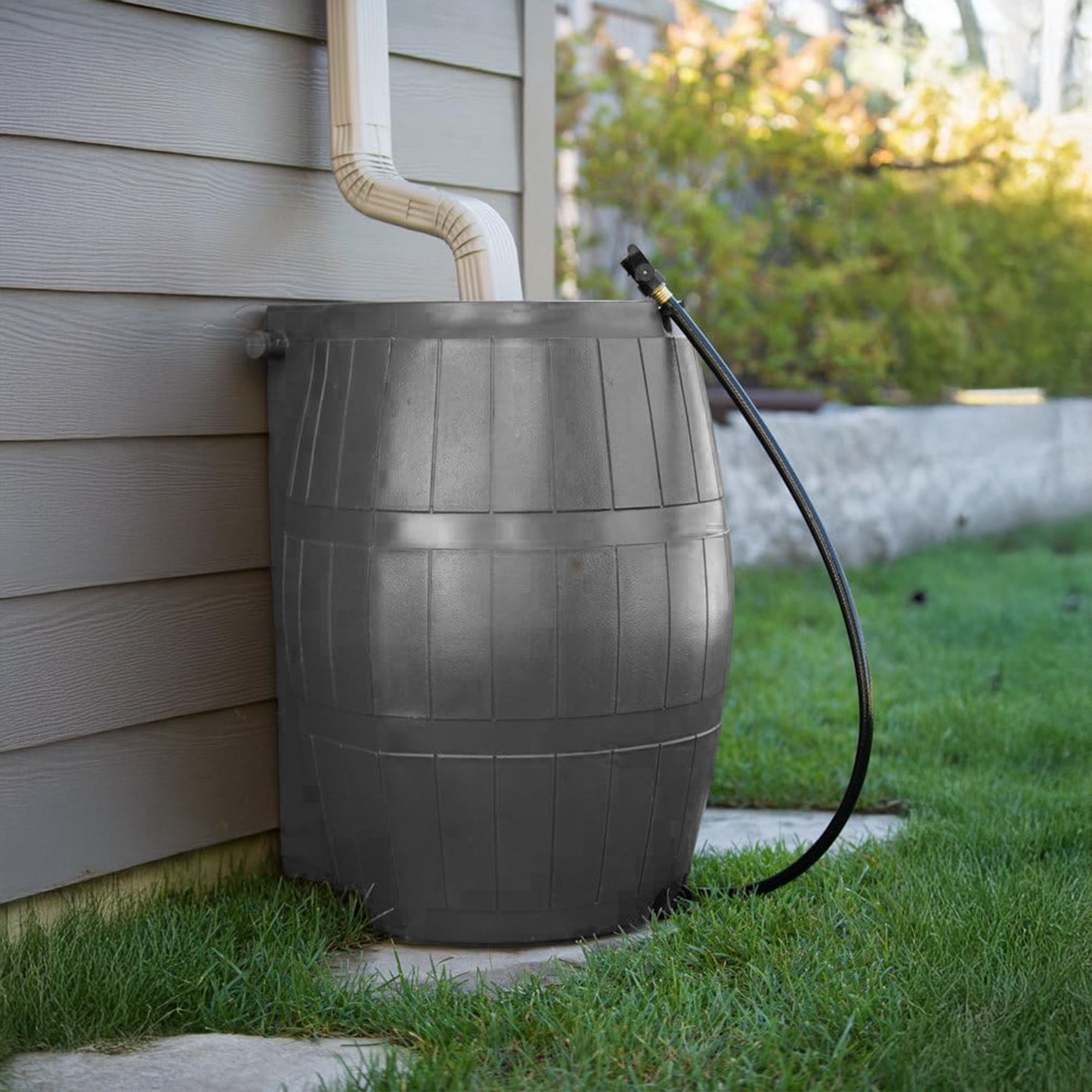FCMP Outdoor RC4000 Raincatcher 50 Gallon Rain Catcher Barrel, Grey