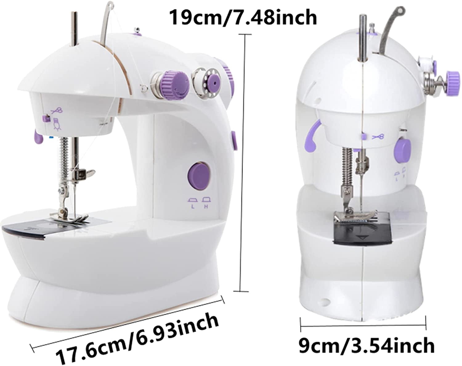 2 Speed Portable Electric Sewing Machine Mini Desktop Handheld Household with LED Light (US),White