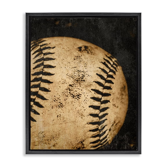 Stupell Industries Vintage Baseball Close Up Sports & Sports Teams Painting Black Floater Framed Canvas Art Print Wall Art, 17 x 21
