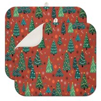 Red Christmas Tree and Ornament Pattern Dish Drying Mat for Kitchen 1 Pack, Ultra Absorbent Microfiber Dishes Drainer Mats,16x18in(41x46cm)