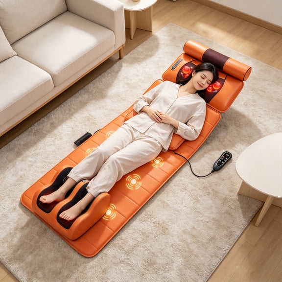 Full‑Body Massage Pad with Heat, Vibration Massage Mat with Detachable Shiatsu Neck Massager for Home Office Use