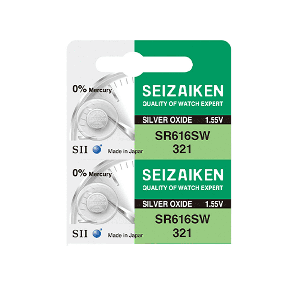 Seizaiken 321 SR616SW 1.55V 0%Hg Silver Oxide Watch Battery (2 Batteries)