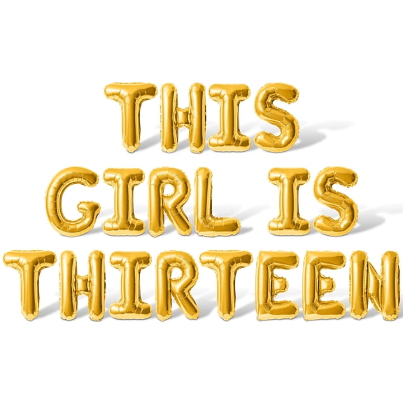 Letter Balloons - THIS GIRL IS THIRTEEN 16" Inch Alphabet Letters Foil Mylar Balloon 13th Birthday Party Banner (Gold)
