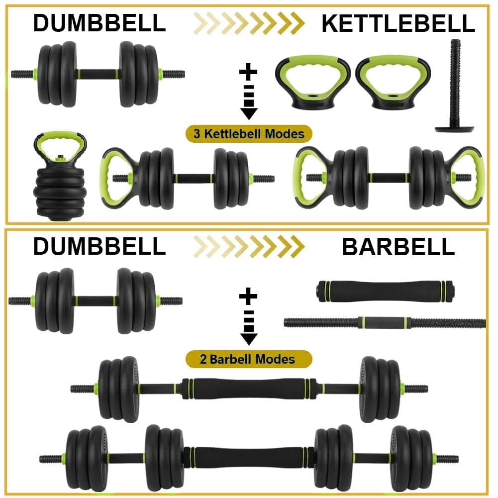 66 LBS Adjustable Dumbbell Set with Iron Grip for Home Gym,4-in-1 Adjustable Weights as Barbell Set, Dumbbell Set,Kettlebells and Push-up