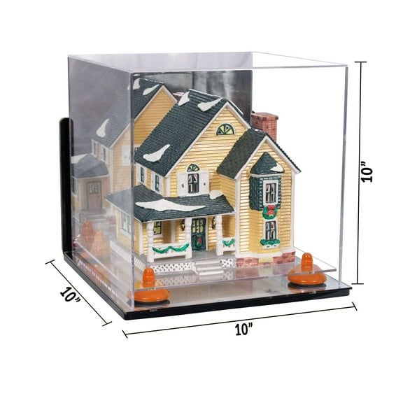 Better Display Cases Acrylic Versatile Display Case - Medium Square Box with Mirror Case, Orange Risers , Wall Mount and Mirror Base10" x 10" x 10" (V33/A028)