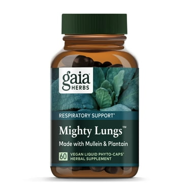 Gaia Herbs, Mighty Lungs, Lung and Respiratory Support, Mullein, Plantain, Vegan, Liquid Phyto Capsules, 60 Count (Pack of 1)
