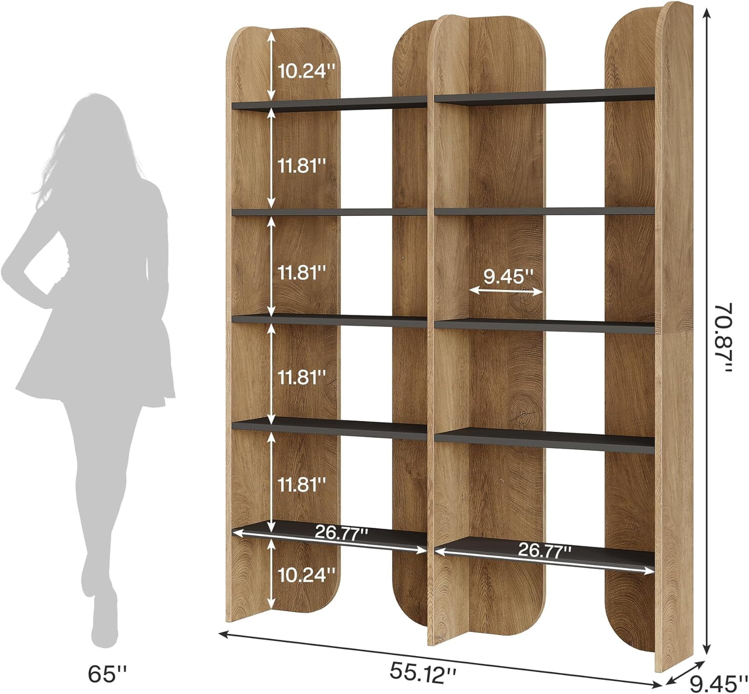 Tribesigns 5-Tier Farmhouse Bookshelf, 70.87-Inch Tall Double Wide Bookcase with Open Shelves