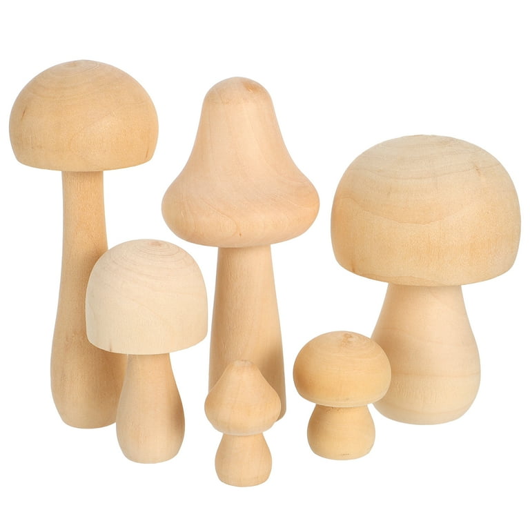 30 Pieces Unfinished Wooden Mushroom 6 Sizes of Natural Wooden Mushrooms  for Arts & Crafts Projects Decoration