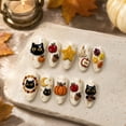 thumbnail image 4 of 30Pcs Halloween Press on Nails Medium Almond Ghost Fake Nails 3D Black Cat Pumpkin Glue on Nails Maple Leaf Moon Goth False Nails Fall Stick on Nails Handmade Halloween Acrylic Nails for Women, 4 of 6