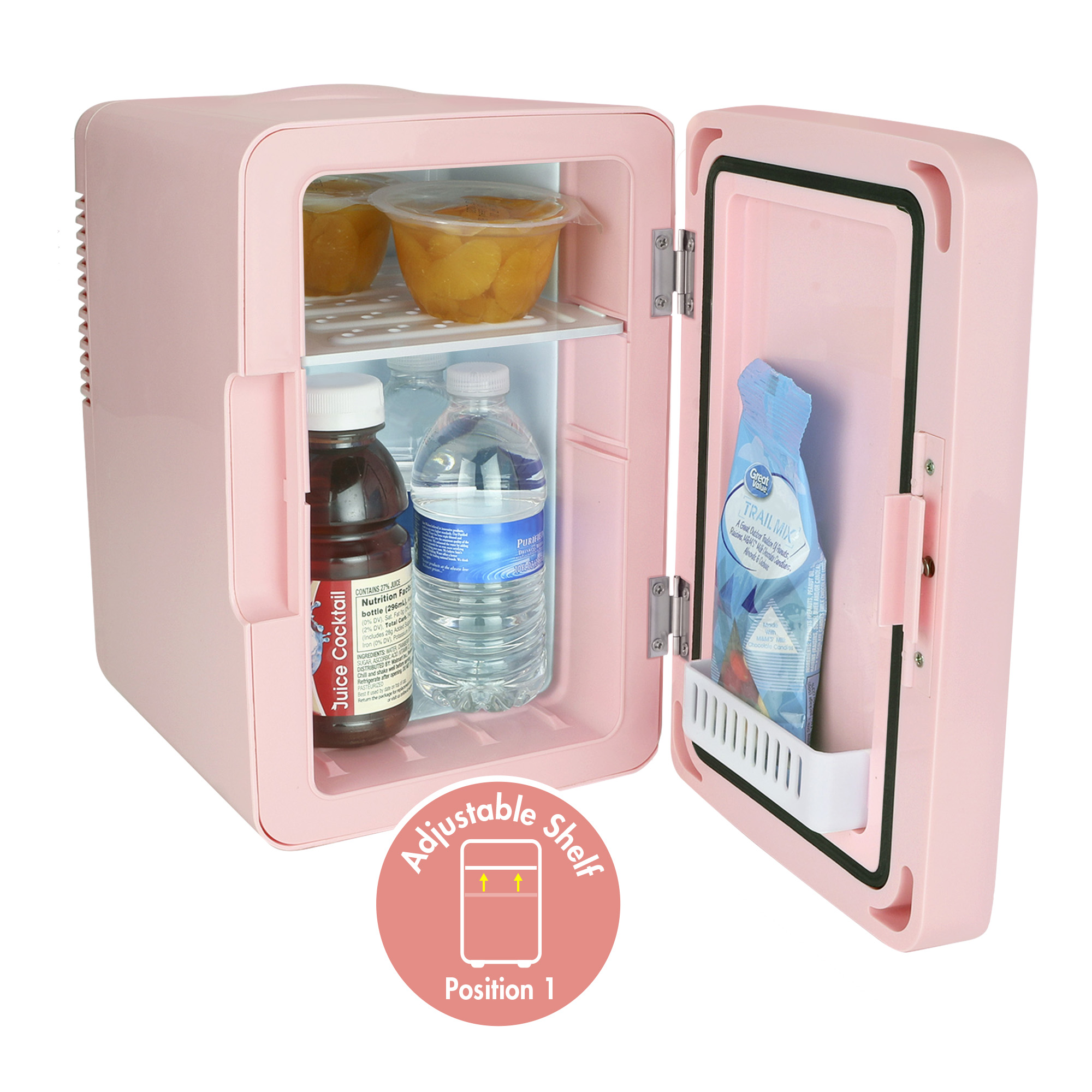 Personal Chiller LED Lighted Mini Fridge with Mirror Door, Coral - image 4 of 14