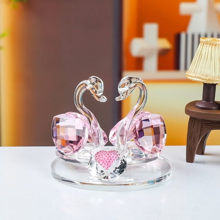 1pcs Sparkle Crystal Twin Swan Figurine Collection Paperweight Table Centerpiece Ornament,Clear Crystal Base,Pink With Diamonds