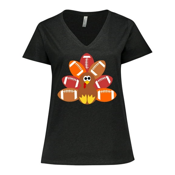 Inktastic Thanksgiving Cute Football Turkey Women's Plus Size V-Neck T-Shirt