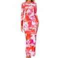 thumbnail image 2 of Women'S Bodycon Maxi Dress Fashion Long Sleeve Floral Print Tight Fitted Party Club Ruched Dresses Orange-Red XXL, 2 of 9