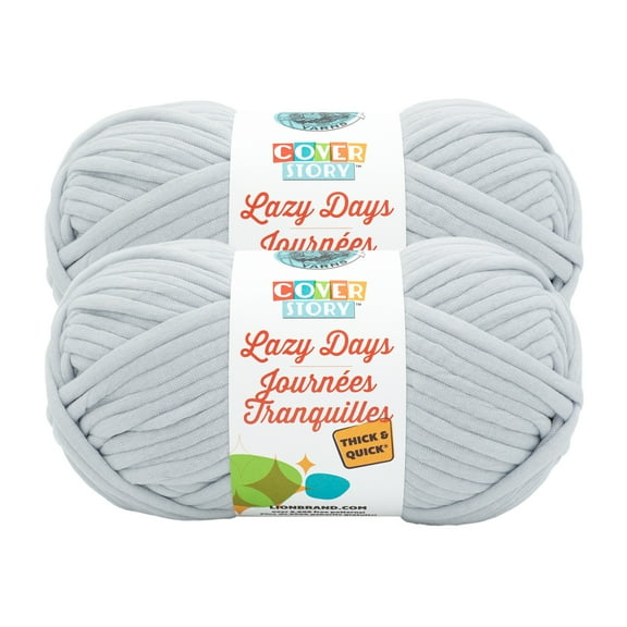 Lion Brand Yarn Cover Story Lazy Days Thick & Quick Pale Grey Super Bulky Polyester Gray Yarn 2 Pack